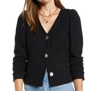 Something Navy Tweed Crop V-Neckline Blazer